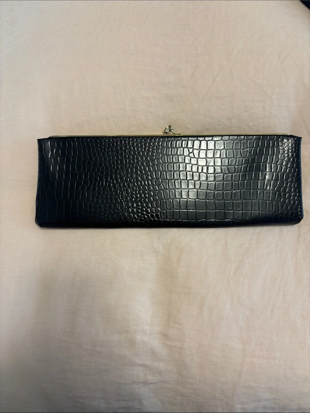 Vintage Harry Levine black gold  Croc-Embossed Long Clutch Wallet purse Evening
